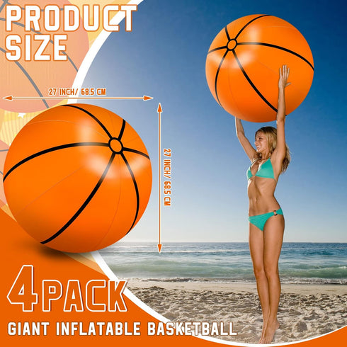Meooeck 27 Inch Large Inflatable Basketball Beach Balls for Pool Summer Outdoor Activity Games and Birthday Party