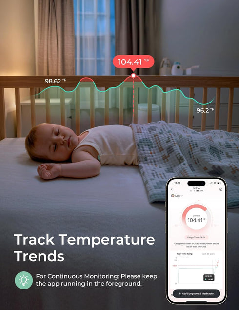 Momcozy 3M Wearable Digital Thermometer for Baby, Medical-Grade Accurate Smart Thermometer, Instant Reads, APP