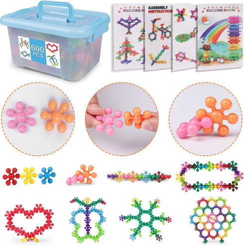 NEOACT 600 PCS Building Blocks Connect Toys, Interlocking Solid Plastic Educational Sets for Preschool Kids 3+