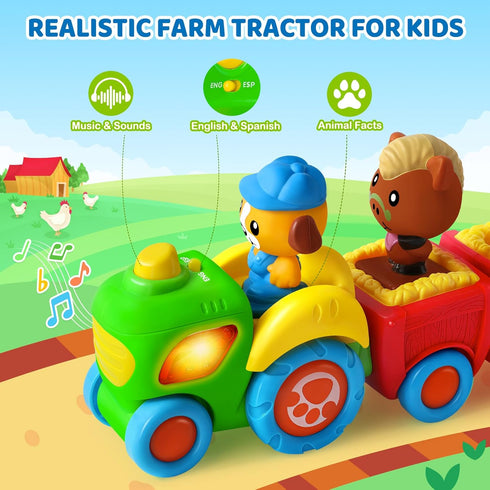 1 2 3 Set 3 12 18 24 Animal Farm Tractor Toy for Toddler Years Old, Musical Tractor with Farm Animals, Montessori