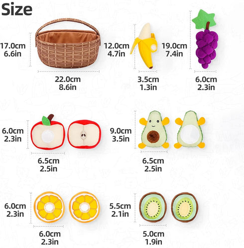 12M+, Playset 1 2 3 Toddler Pretend Play Food Toy Soft Plush Baby Montessori Fruit Basket, Kid Sensory Kitchen Grocery
