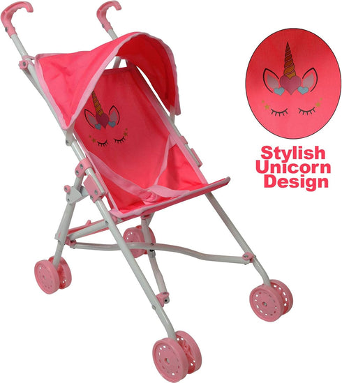 Unicorn Baby Doll Accessories - Pretend Play Kids Toys for Travel (Doll Stroller)