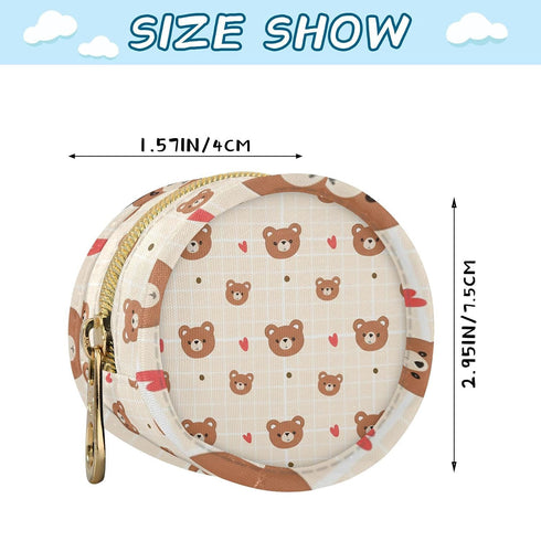 Bear Round Pacifier Storage Case with Zipper, Portable Pacifier Case for Travel, Diaper Bag & Purse, Pacifier Container