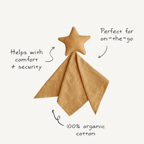 mushie Star Security Blanket, Baby Lovey, 100% Organic Muslin Cotton - Natural