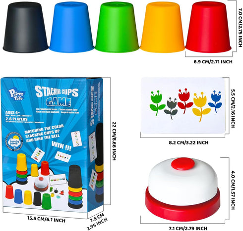 Quick Stacking Cups Games for Kids - Classic Matching Cup Game with 24 Cards & 30 Cups, Family Games for Party