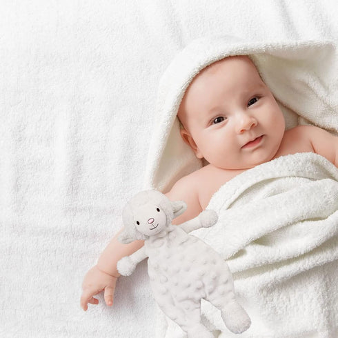 Baby White Lamb Soft Stuffed Animal Security Blanket, Plush Sheep Lovey, Baby Shower/Nursery Gift, 10"