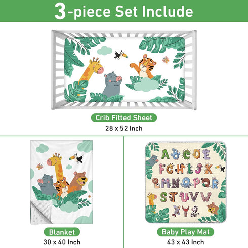 Set 3 Set Sets Baby Crib Bedding for Boys Girls: Pieces Safari Crib Bedding Including Blanket Crib Fitted Sheet