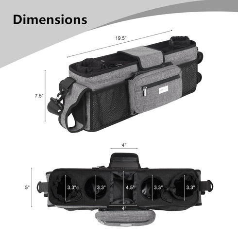 TOPDesign Universal Baby Stroller Organizer, Double Stroller Caddy with Detachable Mesh Bag & Heightened Insulated Cup