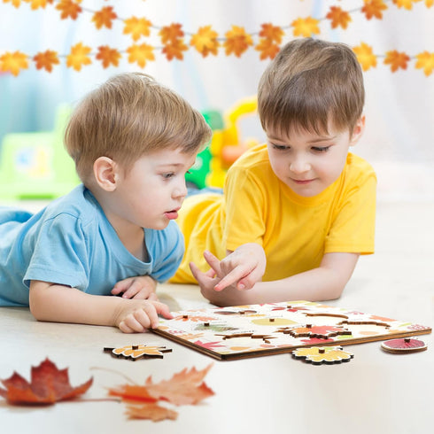 Leaf Wooden Jigsaw Puzzles with Knobs, Educational Learning Stem Toys, Thanksgiving Montessori Puzzle for Preschool