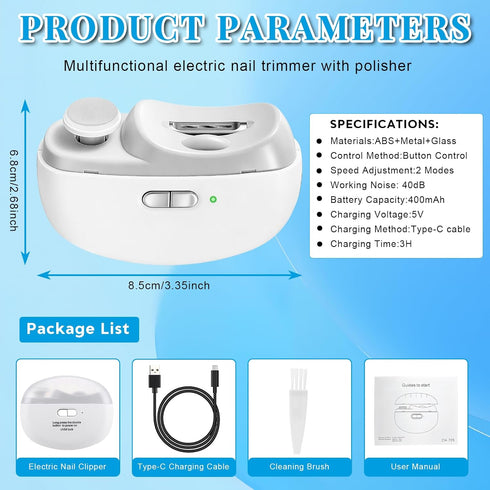 generic 2026 3 1 Trimmer 2 Upgraded in Automatic Electric Nail Clipper USB Rechargeable Electric Nail with LED Light