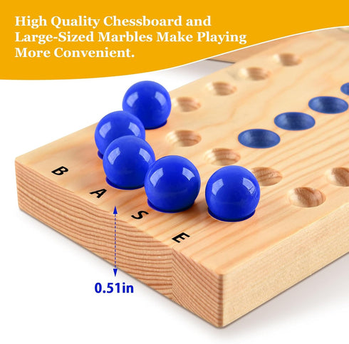 2-6 36 12 Deeper Holes & Larger Marbles Original Wooden Marble Board Game, Portable for Players, Wahoo Game