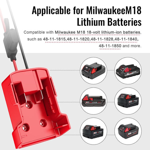 Power Wheels Adapter for Milwaukee M18 Battery: Compatible with Peg-Perego Children Ride-on Car, 12AWG Wire with 40A
