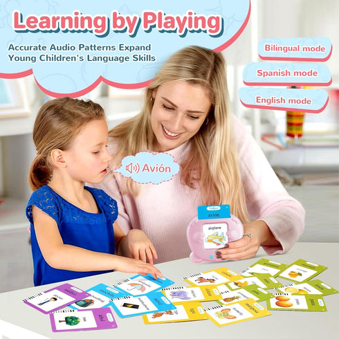Spanish & English Talking Flash Cards for Toddlers 2-6 Years Old, Montessori Learning Toys with 224 Sight Words