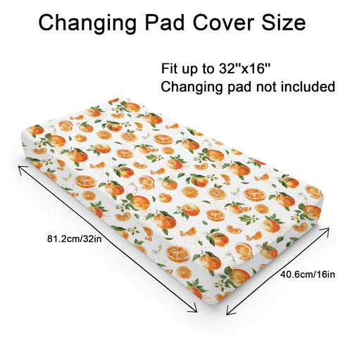 Watercolor Oranges Changing Pad Covers, Retro Floral Leaves Baby Nursery Diaper Changing Table Sheets 32''x16''
