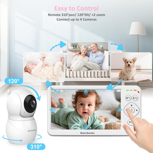 Baby Ganibs 6" 1000ft 2-Way 8 150 Big Screen Baby Monitor with Camera and Audio, Long Range No WiFi, Talk, Lullabies