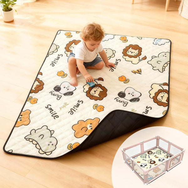 Fevbcnrj Playpen Mat, 65x50 Inch Playmat for Floor, Cushioning Padding Foam Playmat, Non-Slip