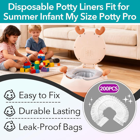 Joworthy 200 Summer Pcs Potty Liners for Infant My Size Potty Pro, Disposable Potty Bags with Elastic Edge, Easy-Clean