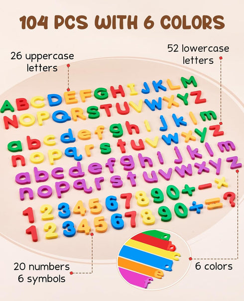 104PCS Magnetic Letters Numbers Alphabet Fridge Magnets, ABC 123 Educational Learning Toy Set for Toddlers Kids
