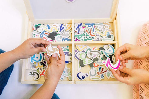 ILM Toolbox Build-A-Word Magnetic Arabic Letter Alphabet Set, 143 Wooden Letters, Dry Erase Board