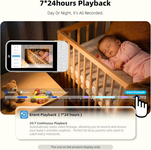 Ellie Baby Pro Audio,5'' 2K Resolution,6000mAh Pan-Tilt-5X 2-Way 24hr 1000ft Ellie Pro Baby Monitor with Camera and IPS
