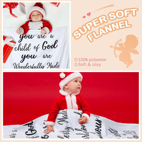 Christian Gift for Baby Plush Blanket with Dotted Backing, Baptism Blanket Scripture Quote Swaddle for Newborn Boy