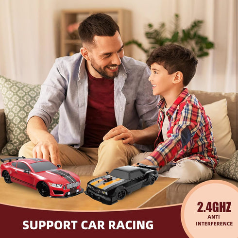 2.4GHz 1:16 4WD RC Drift Car Scale High Speed Remote Control Cars Vehicle with LED Lights Two Batteries and Drifting