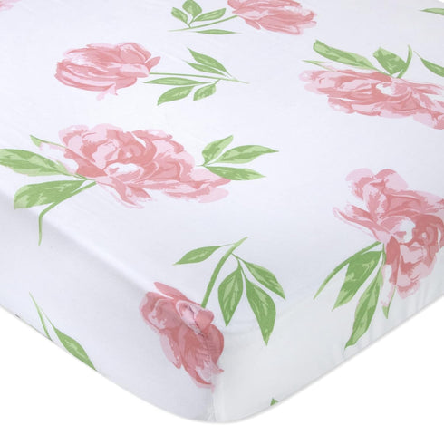 2 Pack 28x52 Standard Microfiber Fitted Crib Sheets for Baby Girl, Boy & Neutral, - (Roses & Flowers)