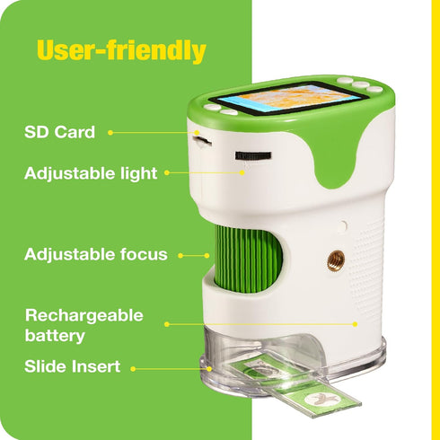 Rechargeable Digital Microscope for Kids, Portable Microscopes with Slides, Learning Educational Toys for Boys & Girls