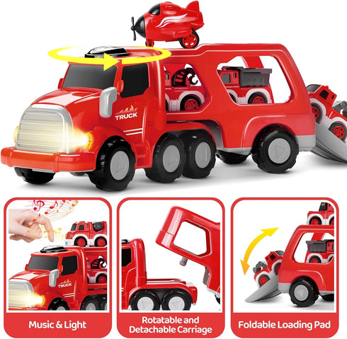 MindPal 3 4 5 6 7 8-in-1 Set 3-5, Set Fire Truck Toy for Years Old Toddler Boys, Fire Car Carrier Vehicle for Boys Age