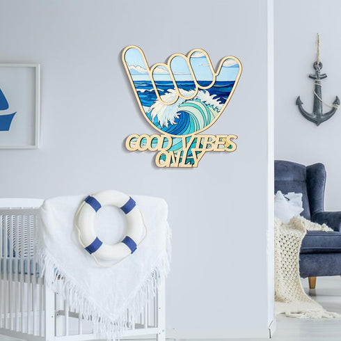 Bnesi Wooden Hawaiian Decor Surfer Hand Sign Surfer Decor Cool Surf Board Wall Decor Beach Room Decor for Nursery Room