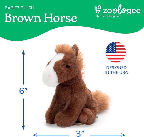 6 inches The Petting Zoo Horse Stuffed Animal Plushie, Gifts for Kids, Wild Onez Babiez Wildlife Animals, Brown Horse