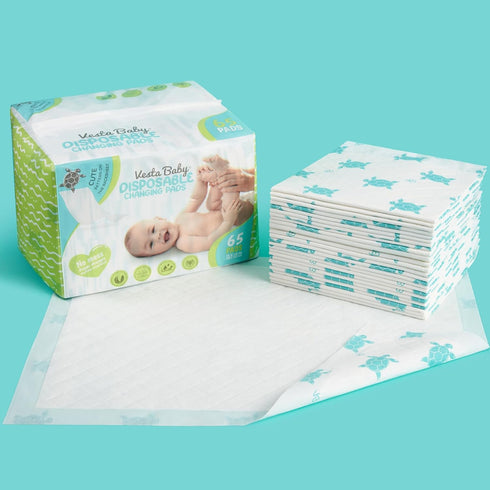65 15" 20" Vesta Baby Disposable Changing Pads - Soft Absorbent Leak Proof Pee Mats - White Portable Diaper Change