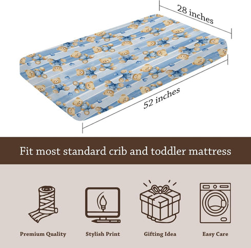 KuphiL10C Mattress-28x52 Cute Cartoon Bears Heats Stripes Pattern Baby Sheets for Crib, Unisex Bear Nursery Fitted Bed