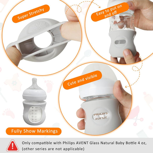 SMAutoLife Bottle,6 Pack 4 oz 8 oz,BPA Silicone Sleeves for Avent Glass Natural Baby Bottles Shatter Proof Bottle