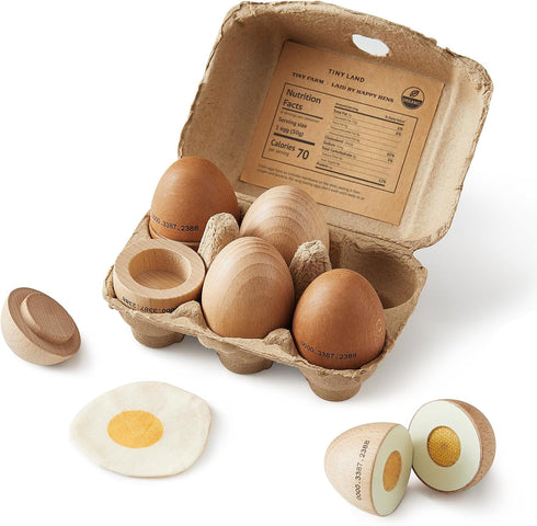 Tiny Land Wooden Egg Toy Set for Kids 6-Piece Pretend Play Food