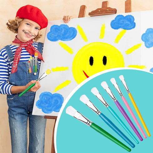 YGAOHF 6PCS Paint Brushes for Kids, Assorted Washable Paintbrushes Set, Easy to Clean & Hold Small Toddler Paint Brush