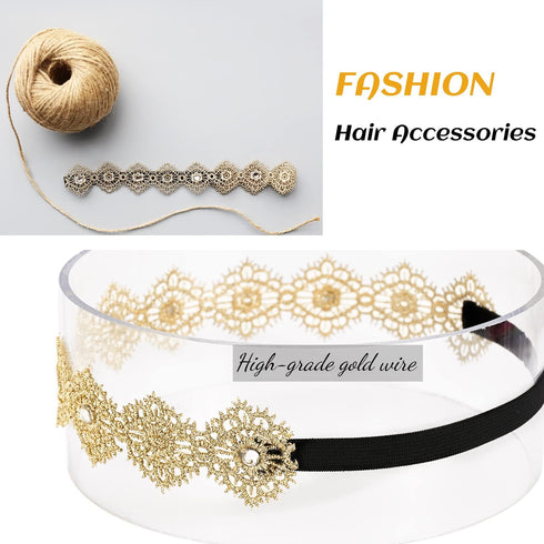 DANMY Baby Girl Super Elastic Headband, Cotton Lace Toddler Hair Band, Gold, 1pcs