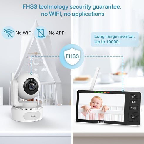 Blemil 5.5" 4000mAh Baby Monitor, HD Split-Screen with Battery, Panoramic Zoom Video Baby Monitor with Camera
