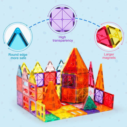 Ryoichi 138PCS Set 2 3-9+ Magnetic Building Tiles with Cars, STEM Educational Construction Blocks & Montessori Learning
