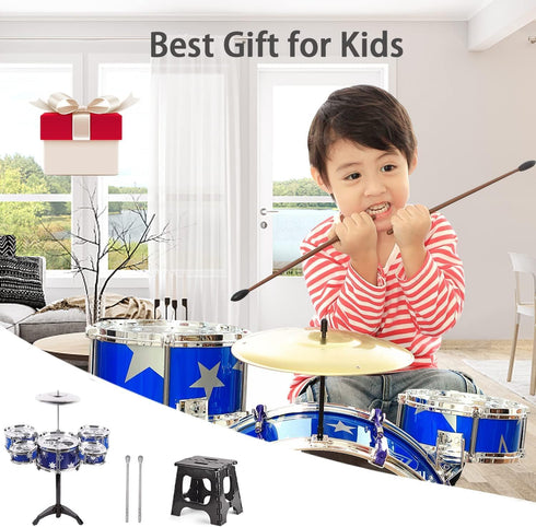 Beenavee Set,Jazz 5 Set,Toddler Set Kids Drum Drum Musical Toys, Drum with Stool Mini Band Rock Educational Percussion