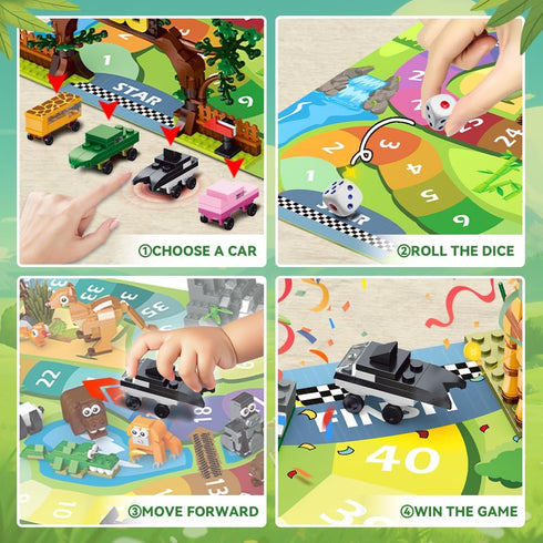 23 Set 2-in-1 2 4 6+ HOGOKIDS Animals Valentines Party Favors for Kids Building - Zoo Scene Board Game with Play Mat
