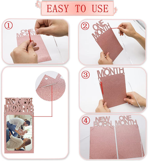 Newmemo 1st Birthday Photo Banner, Baby to 12 Months Rose Gold Milestone Safari Jungle Decor