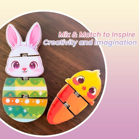 HUZU Easter Snap Builders, Easter Basket Stuffers Bunny, Carrot, Egg, Chick Wooden Puzzle Toy, Basket Essentials Take
