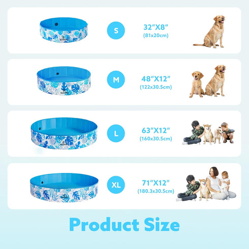 Swimming (63" 12") SLOOSH Foldable Dog Kiddie Pool - Portable Hard Plastic Kids Baby Doggie Pool, Anti-Slip Thick PVC