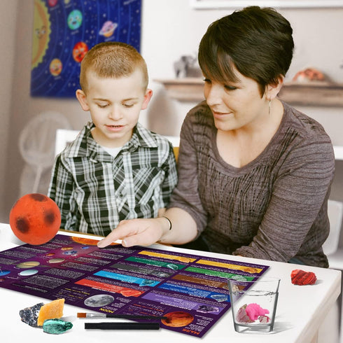 PIBEX Gemstone Dig Kit, 3-IN-1 Solar System Excavating Set, 15 Genuine Rocks & Minerals, STEM Project Toy Gift for Kids