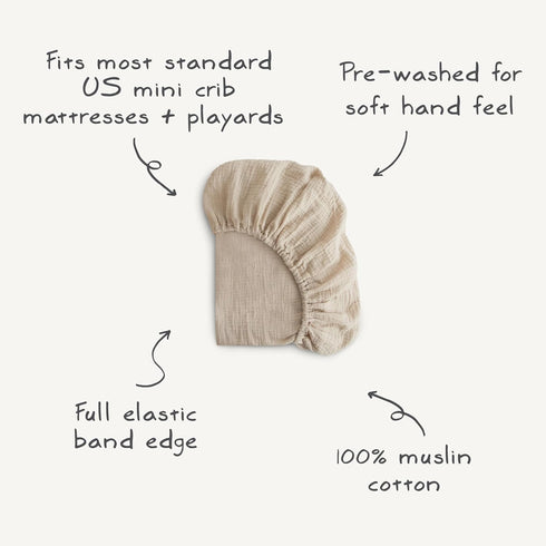 24"x 38" mushie Extra Soft Muslin Fitted MINI Crib Sheet | (Fog)