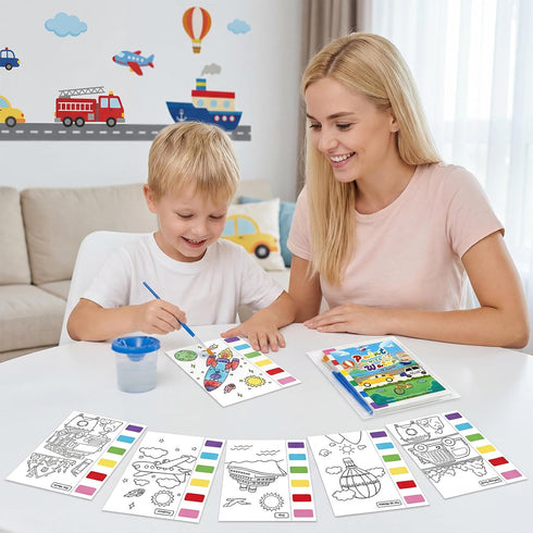 Zoyeven 192 Well-Packaged Pcs Mess Free Painting Transportation Watercolor Coloring Books Vehicle Party Favors Travel