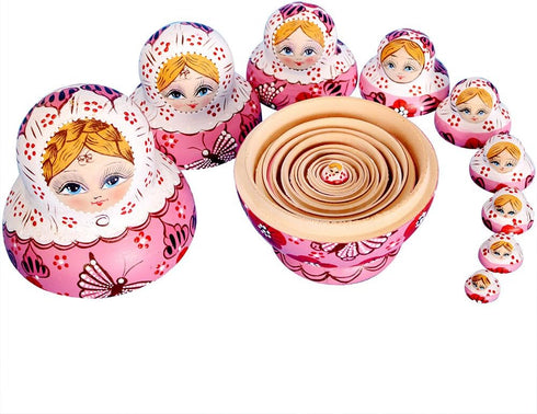 YAKELUS 10pcs Russian Nesting Dolls for Kids Matryoshka Doll Handmade