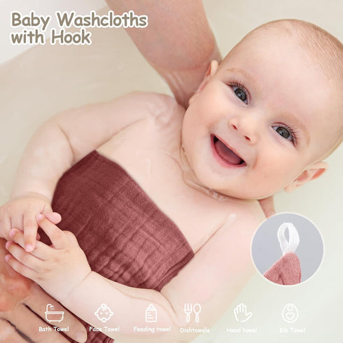 6 Pack, 100% 12x12 inches Looxii Muslin Baby Washcloths Cotton Baby Wash Cloths for Baby Face Body, Large Soft