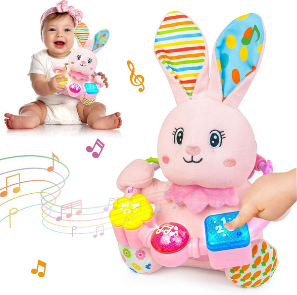 Ryotagift Baby Bilingual Musical Rabbit Stuffed Animals Toys,Infant Early Learning Toy with Light-Up